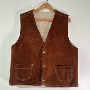 Vtg Men's Ruddock Flying Ranchwear Co Leather Lined Vest Size XL
